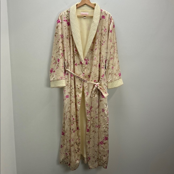 Vintage Oscar De La Renta Pink Label Robe Silky Floral Long Belted Womens XL - Picture 1 of 11